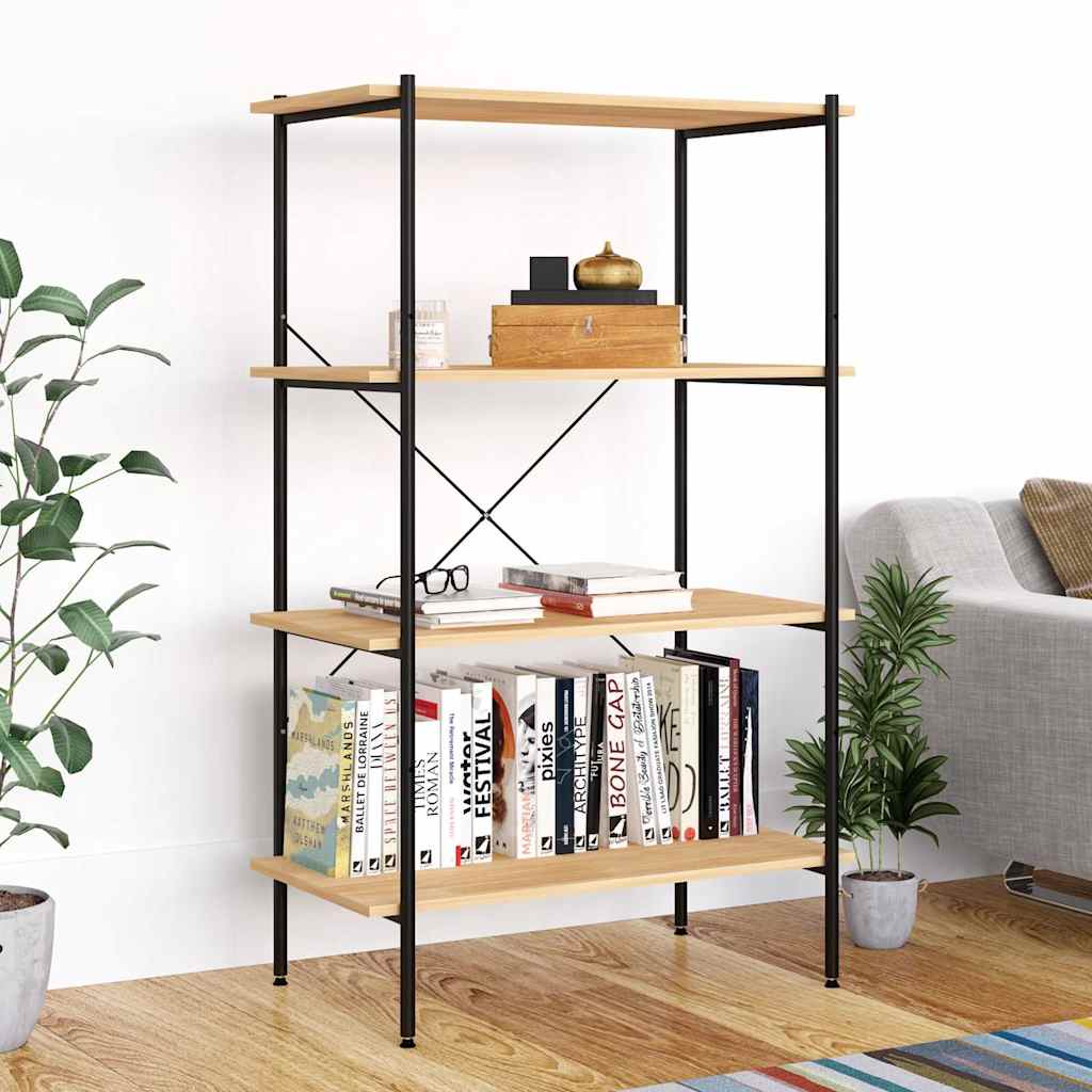 3-Tier Shelving Unit 80x40x92 cm Black and oak 130 cm