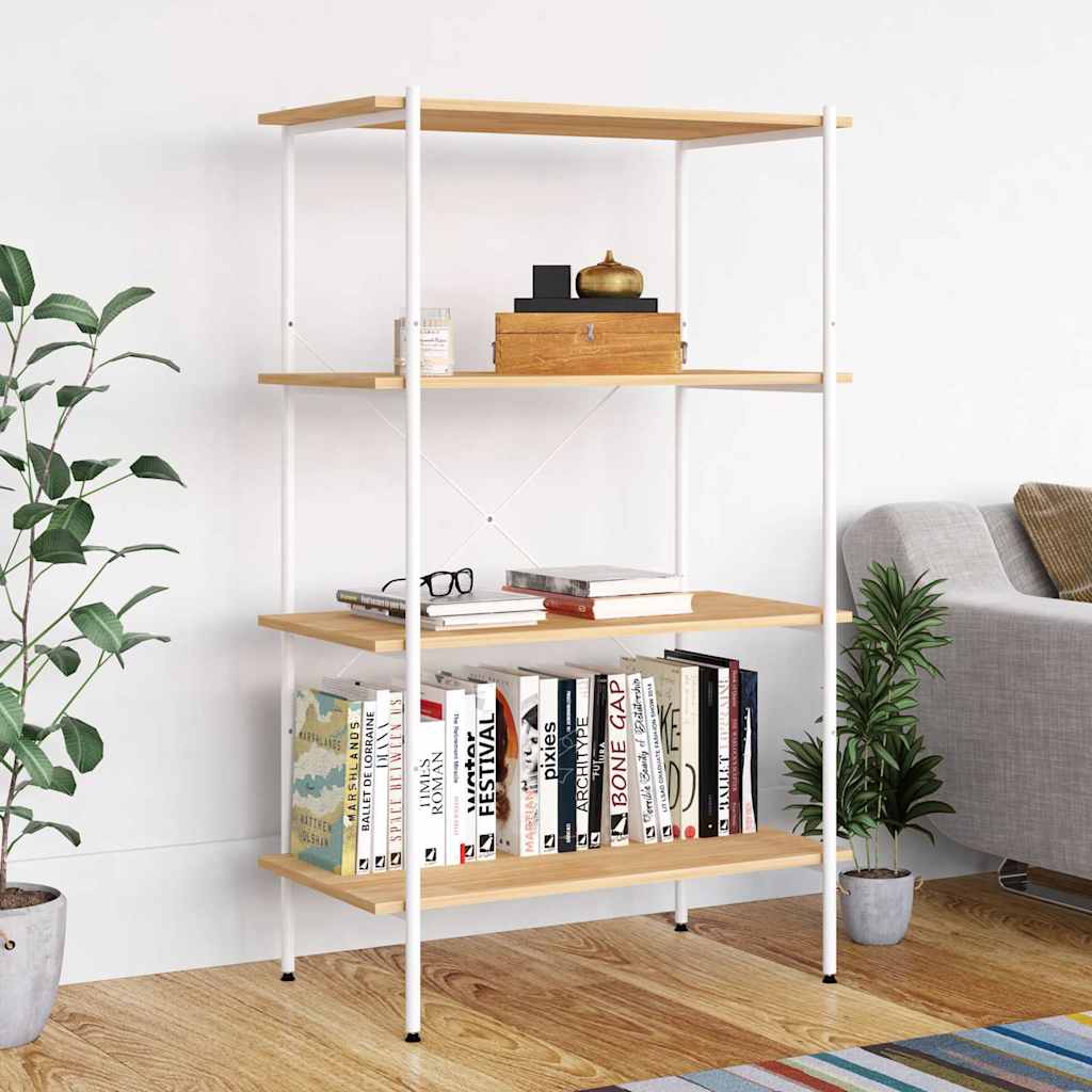 3-Tier Shelving Unit 80x40x92 cm White and oak 130 cm