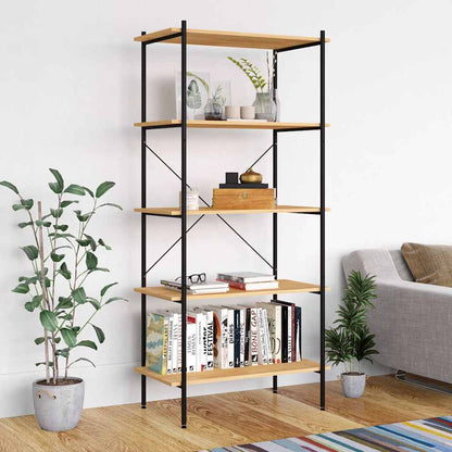 3-Tier Shelving Unit 80x40x92 cm Black and oak 163 cm