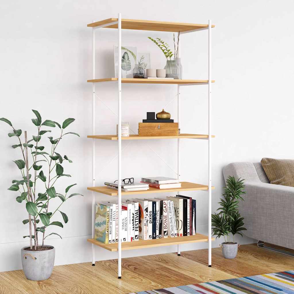 3-Tier Shelving Unit 80x40x92 cm White and oak 163 cm
