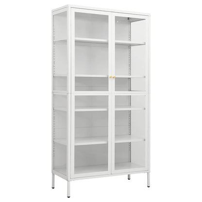 vidaXL Display Cabinet | White | Steel, Tempered Glass | Large | Display Cabinet 2