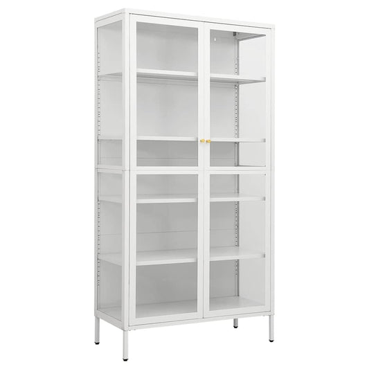 vidaXL Display Cabinet | White | Steel, Tempered Glass | Large | Display Cabinet 2