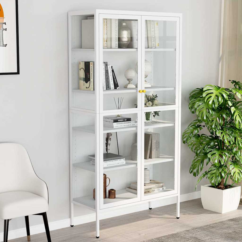 vidaXL Display Cabinet | White | Steel, Tempered Glass | Large | Display Cabinet 1