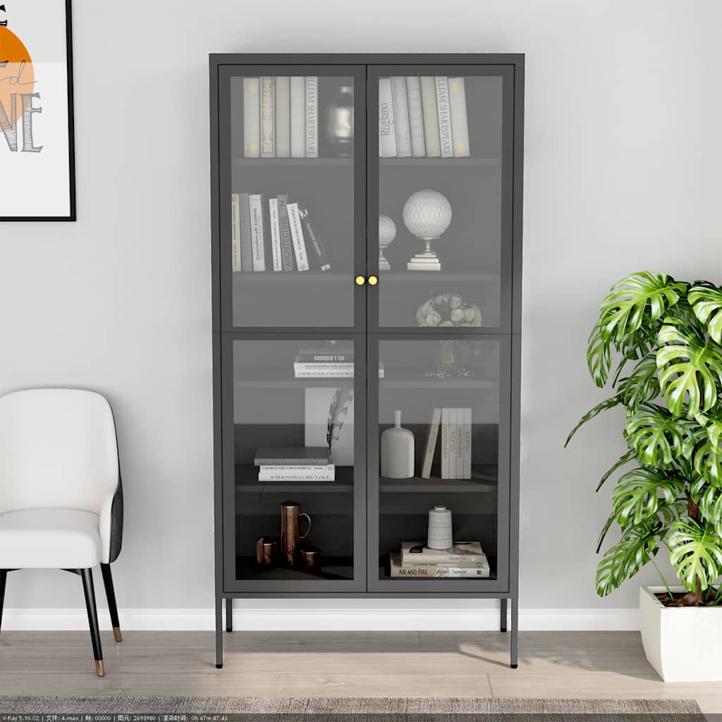 vidaXL Display Cabinet Anthracite 90x40x180cm Steel and Tempered Glass 3