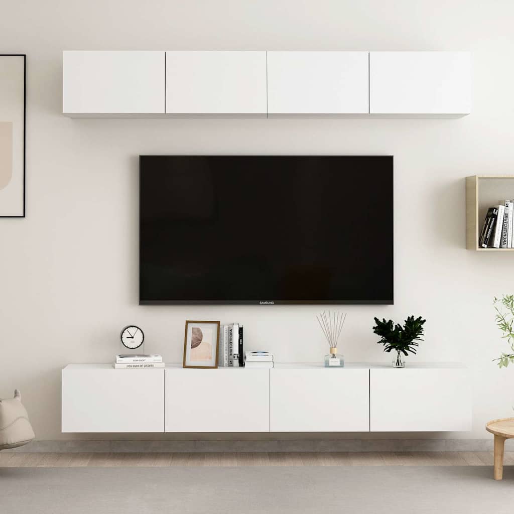4 Piece TV Cabinet Set 100x30x30 cm Engineered Wood White