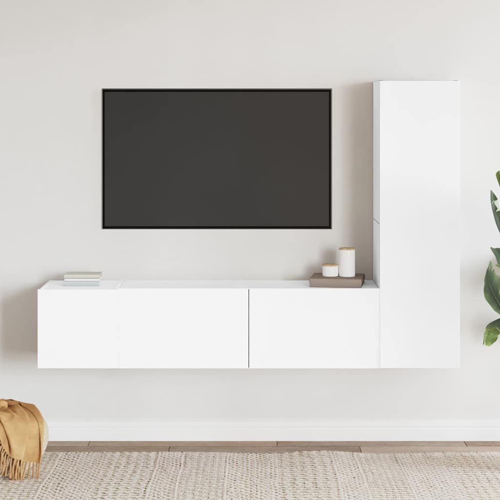 3 Piece TV Cabinet Set Engineered Wood Width 100 cm White