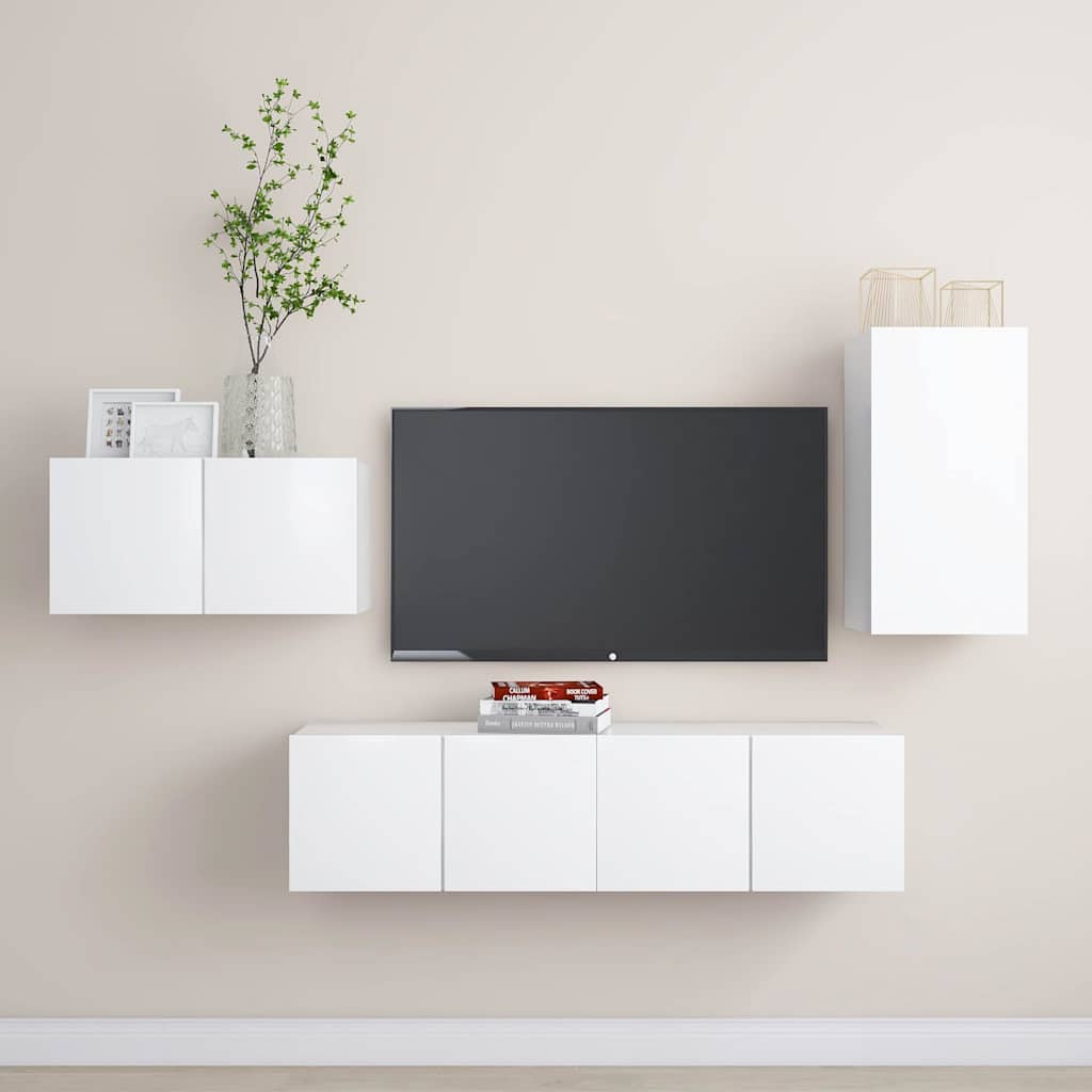 4 Piece TV Cabinet Set Engineered Wood Height 60 cm White