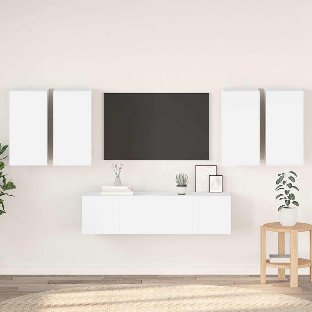 6 Piece TV Cabinet Set Engineered Wood Height 60 cm White