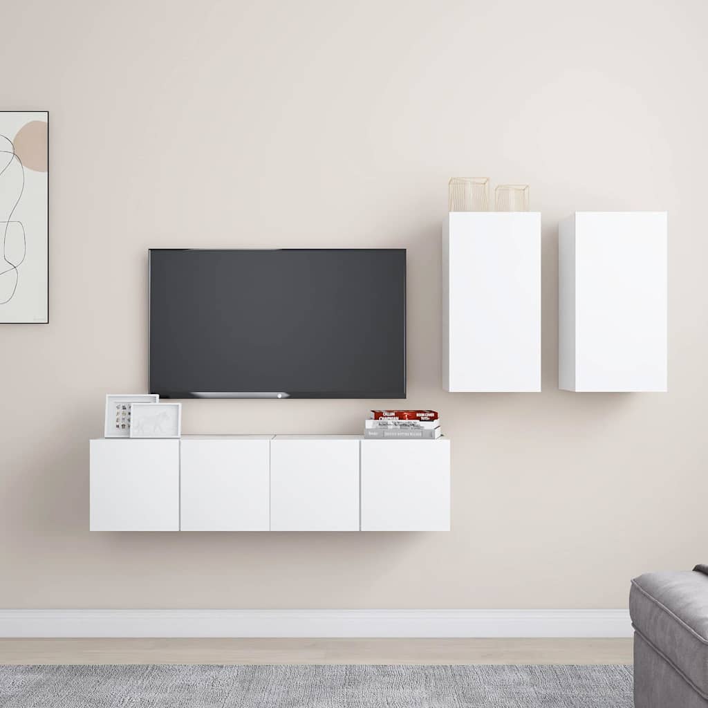 4 Piece TV Cabinet Set Engineered Wood Width 60 cm White