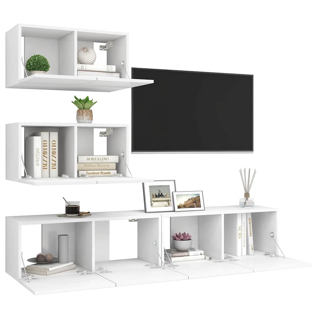 4 Piece TV Cabinet Set Engineered Wood Width 60 cm White