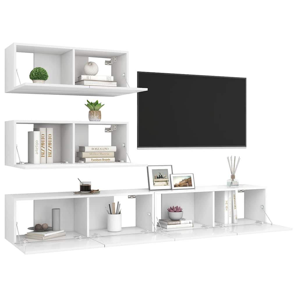 4 Piece TV Cabinet Set Engineered Wood Width 100 cm White