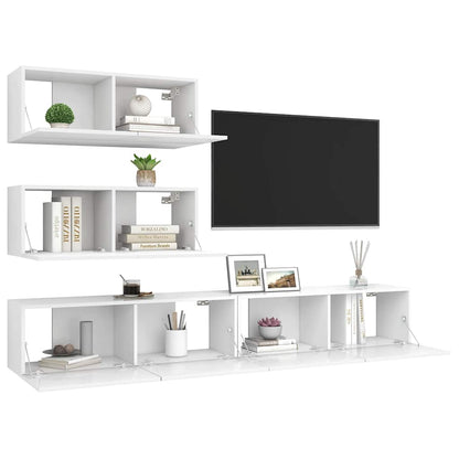 4 Piece TV Cabinet Set Engineered Wood Width 100 cm White
