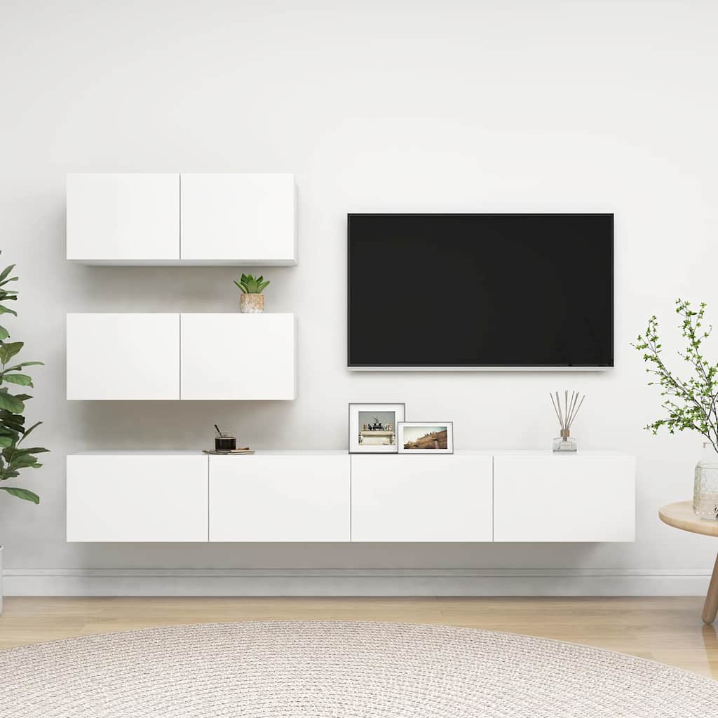 4 Piece TV Cabinet Set Engineered Wood Width 100 cm White