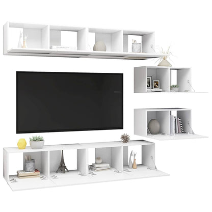 TV Cabinet Set Engineered Wood 6 pcs Width 80 cm White