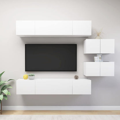 TV Cabinet Set Engineered Wood 6 pcs Width 80 cm White