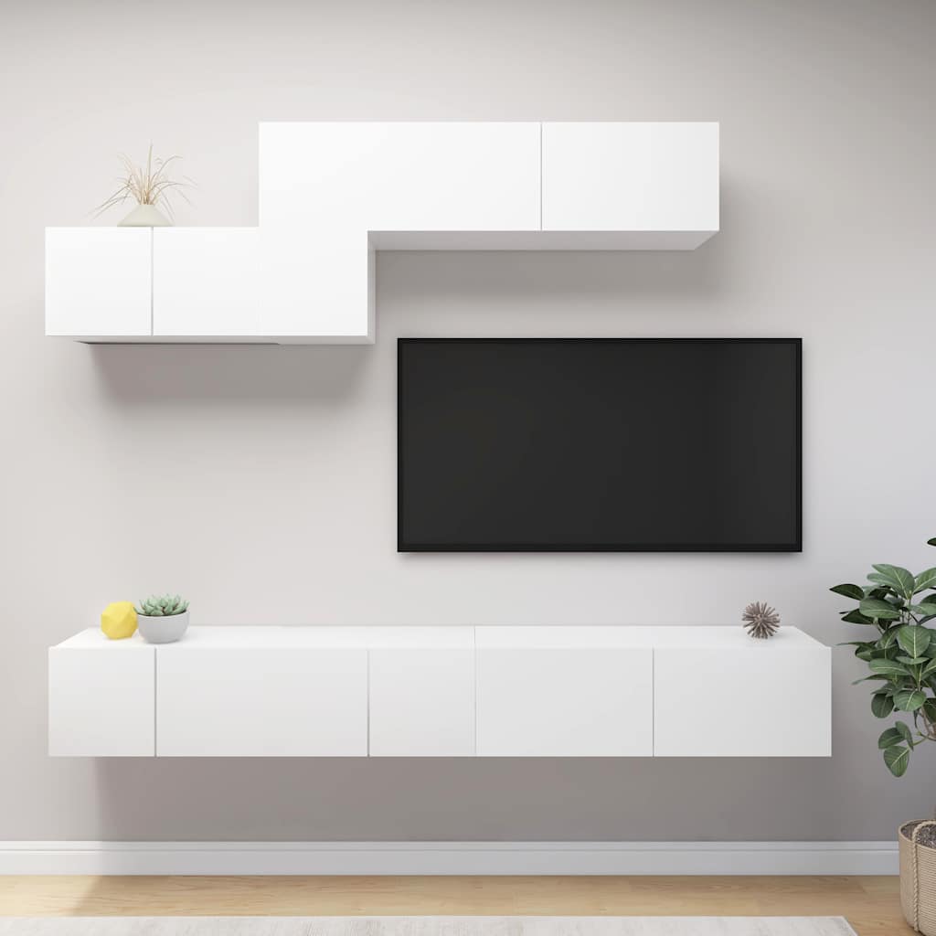 TV Cabinet Set Engineered Wood 6 pcs White