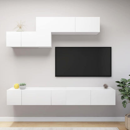 TV Cabinet Set Engineered Wood 6 pcs White
