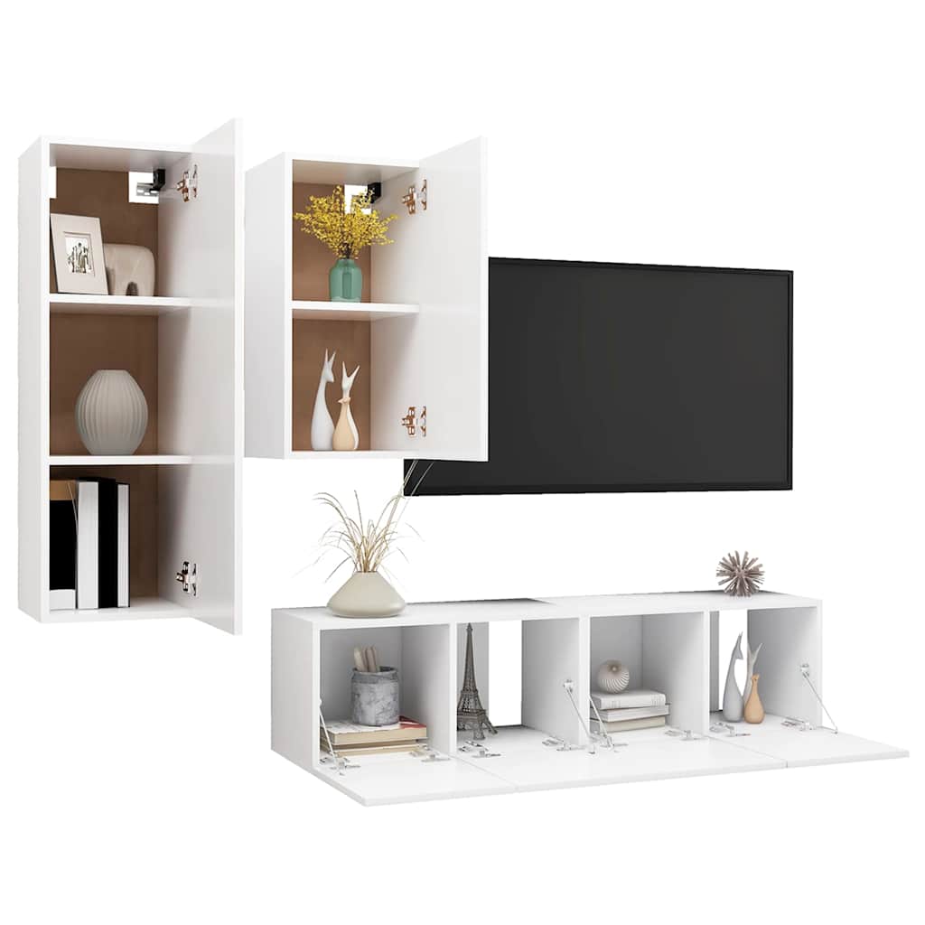 4 Piece TV Cabinet Set Engineered Wood Width 60 cm White