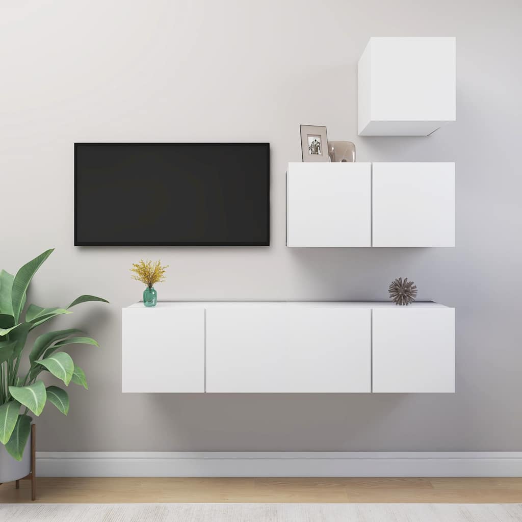 4 Piece TV Cabinet Set Engineered Wood Width 60 cm White