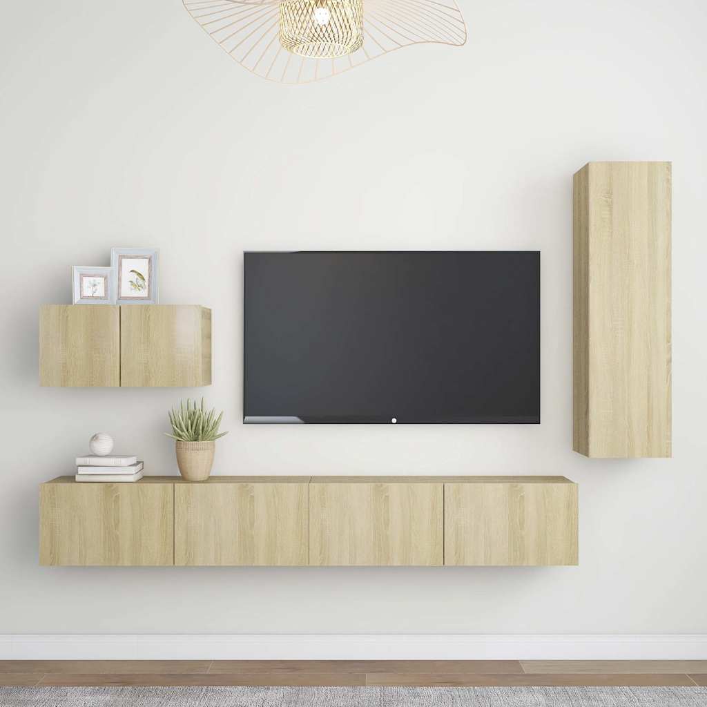 4 Piece TV Cabinet Set Engineered Wood Height 110 cm Sonoma oak