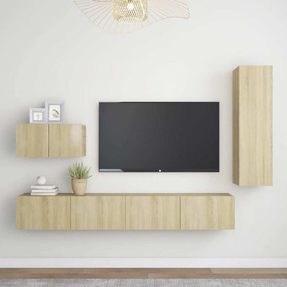 4 Piece TV Cabinet Set Engineered Wood Height 110 cm Sonoma oak