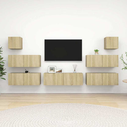 TV Cabinet Set Engineered Wood 7 pcs Width 100 cm Sonoma oak