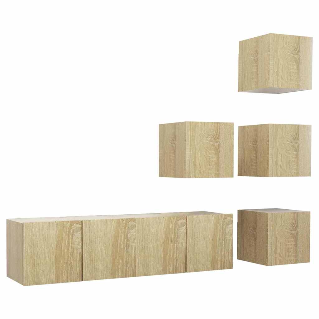 TV Cabinet Set Engineered Wood 6 pcs Width 60 cm Sonoma oak