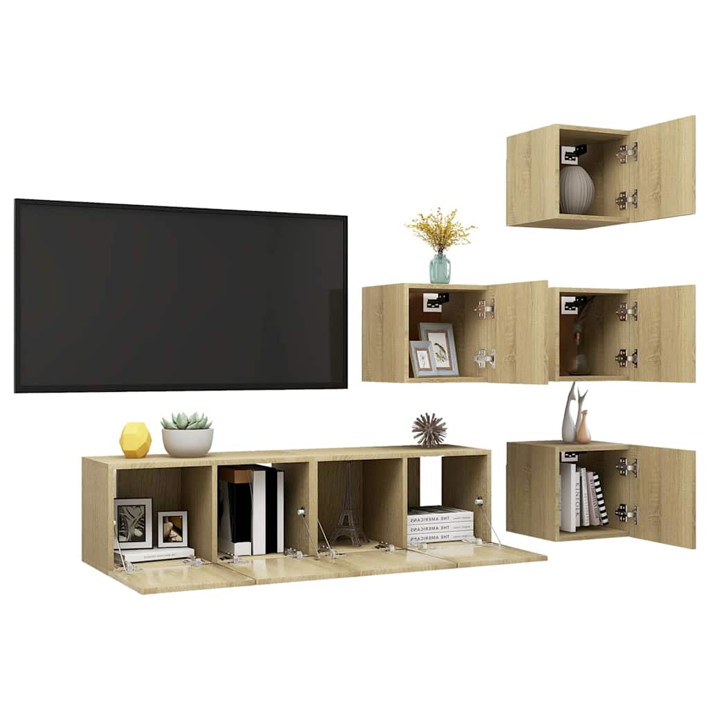 TV Cabinet Set Engineered Wood 6 pcs Width 60 cm Sonoma oak