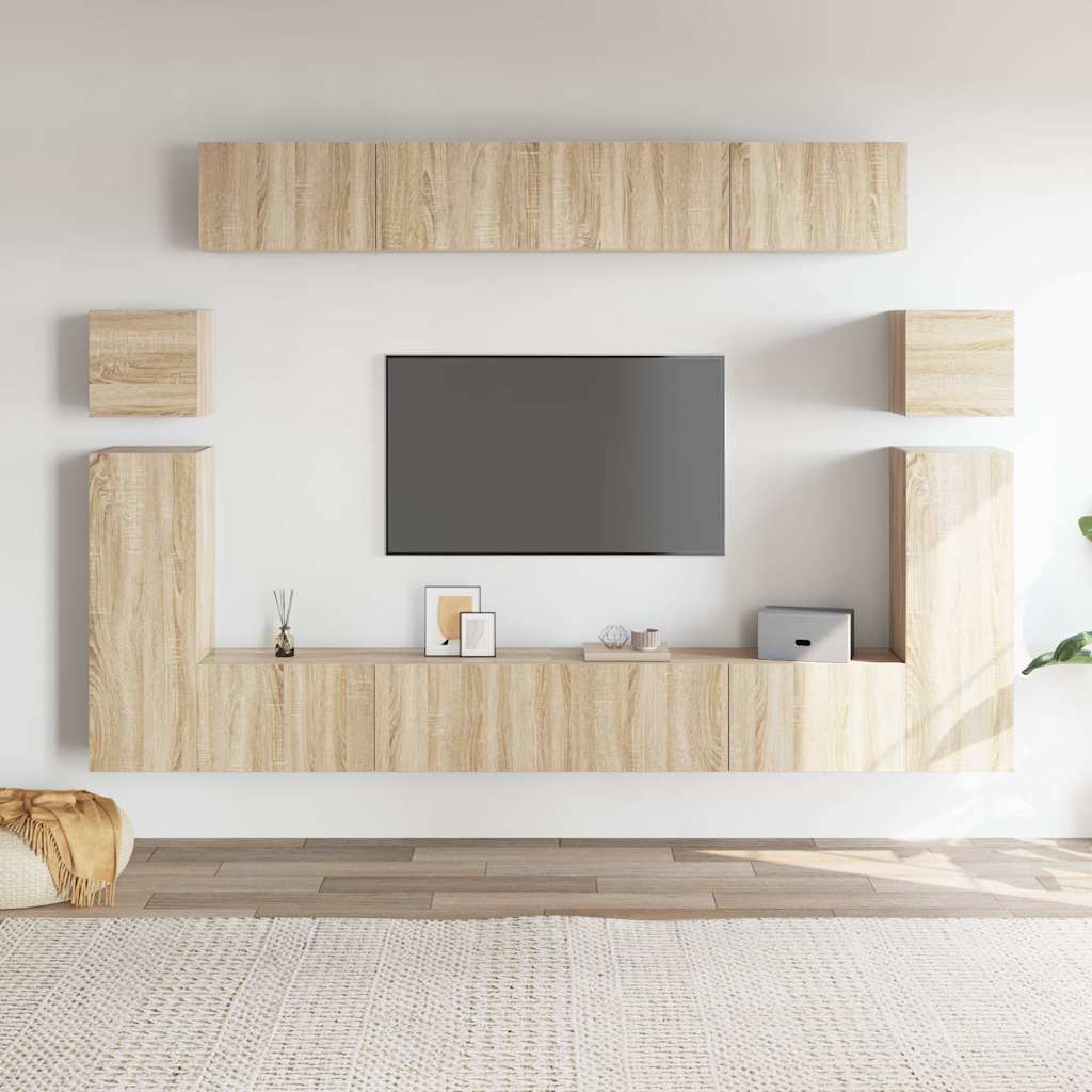 TV Cabinet Set Engineered Wood 8 pcs Width 100 cm Sonoma oak