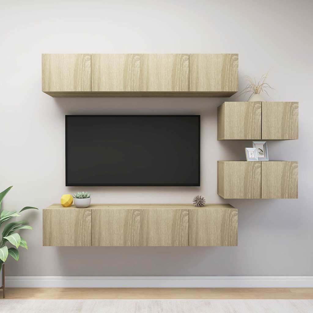 TV Cabinet Set Engineered Wood 6 pcs Width 80 cm Sonoma oak