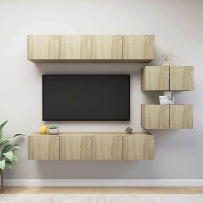 TV Cabinet Set Engineered Wood 6 pcs Width 80 cm Sonoma oak