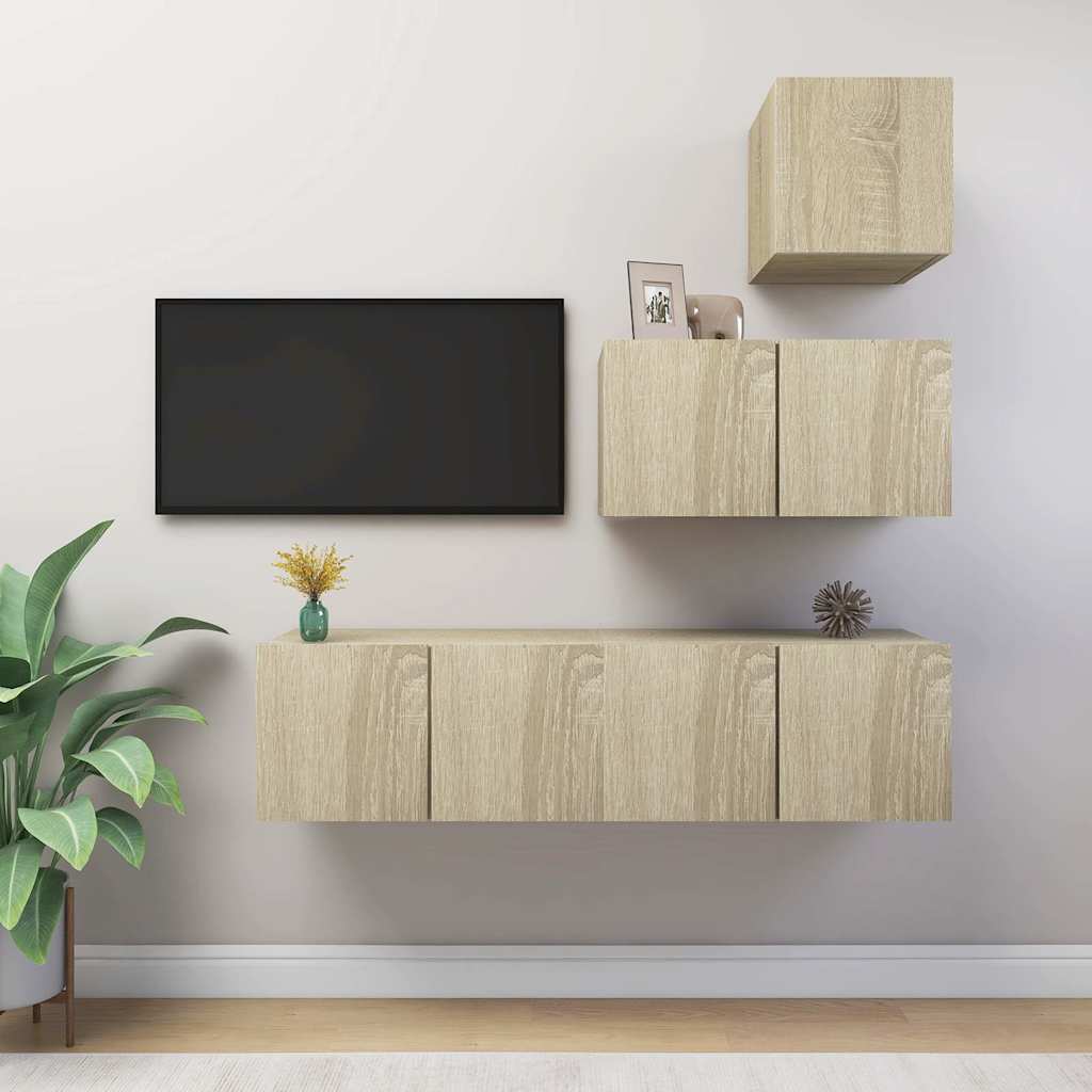 4 Piece TV Cabinet Set Engineered Wood Width 60 cm Sonoma oak