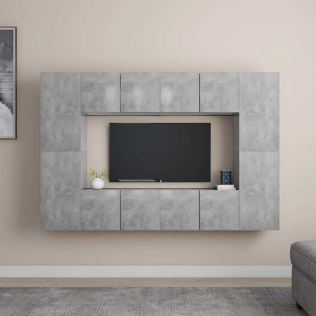8 Piece TV Cabinet Set Engineered Wood Width 60 cm Concrete grey