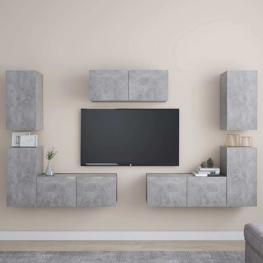 7 Piece TV Cabinet Set Engineered Wood Concrete grey 80 cm