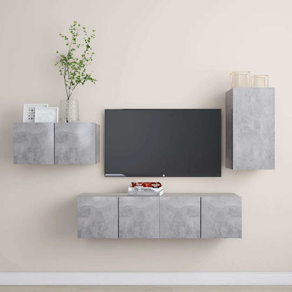 4 Piece TV Cabinet Set Engineered Wood Height 60 cm Concrete grey