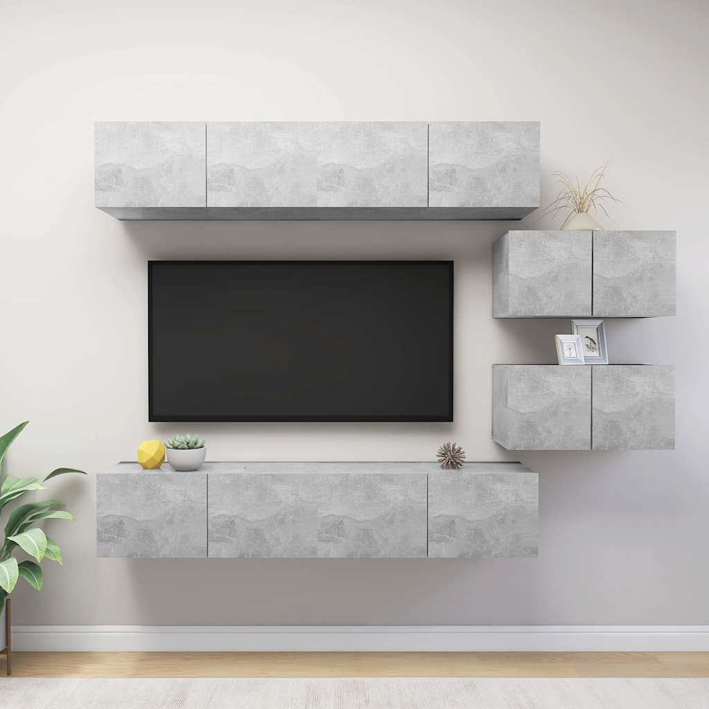 TV Cabinet Set Engineered Wood 6 pcs Width 80 cm Concrete grey