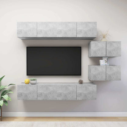 TV Cabinet Set Engineered Wood 6 pcs Width 80 cm Concrete grey