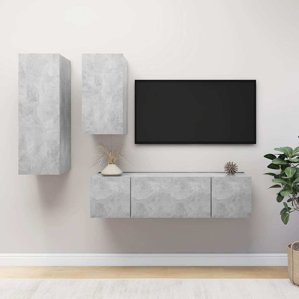 4 Piece TV Cabinet Set Engineered Wood Width 60 cm Concrete grey