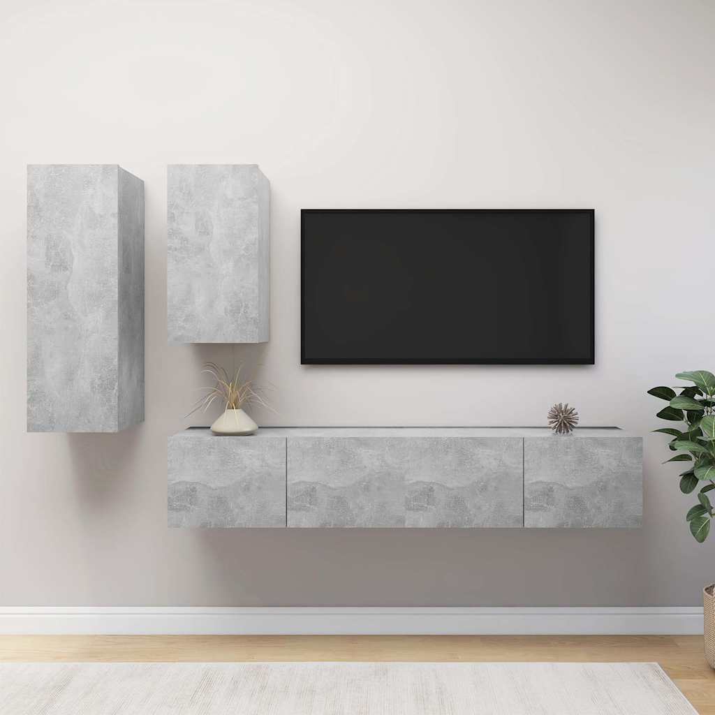 4 Piece TV Cabinet Set Engineered Wood Width 80 cm Concrete grey