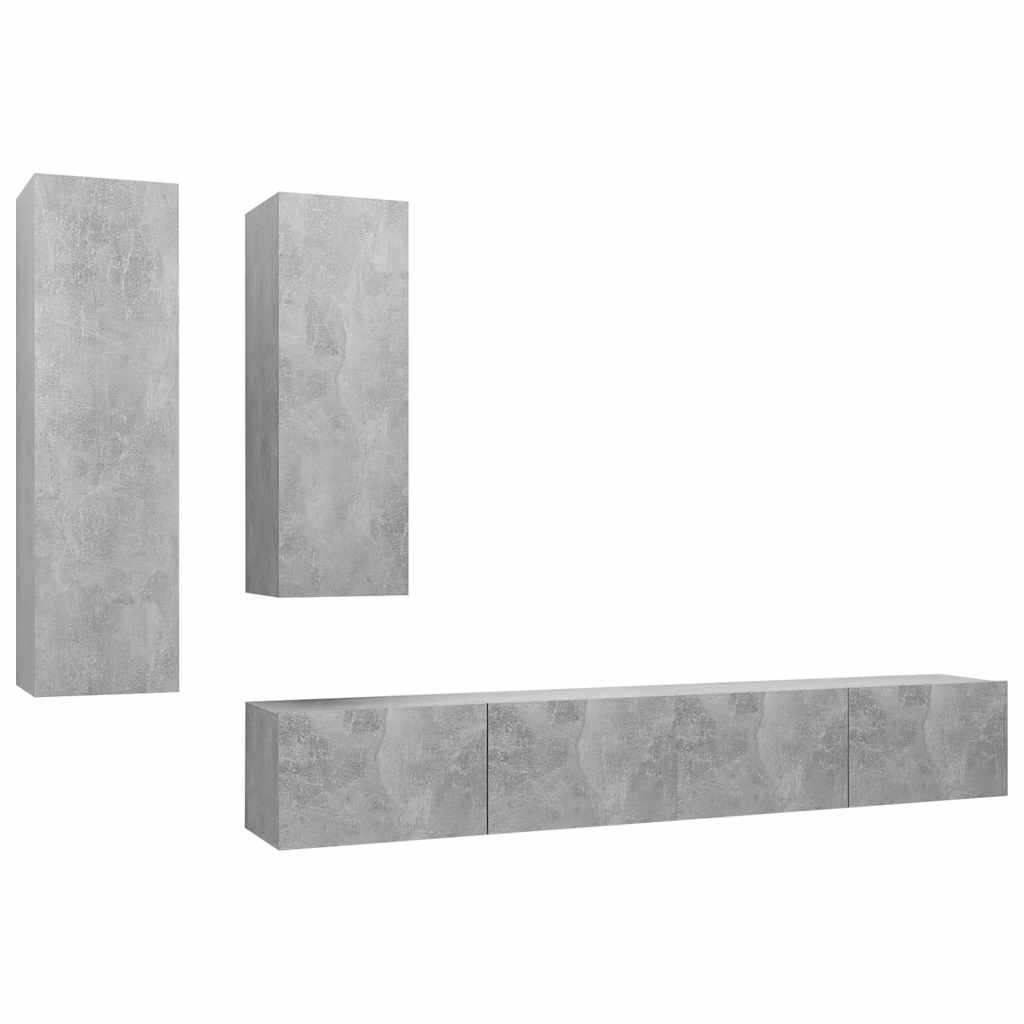 4 Piece TV Cabinet Set Engineered Wood Width 100 cm Concrete grey