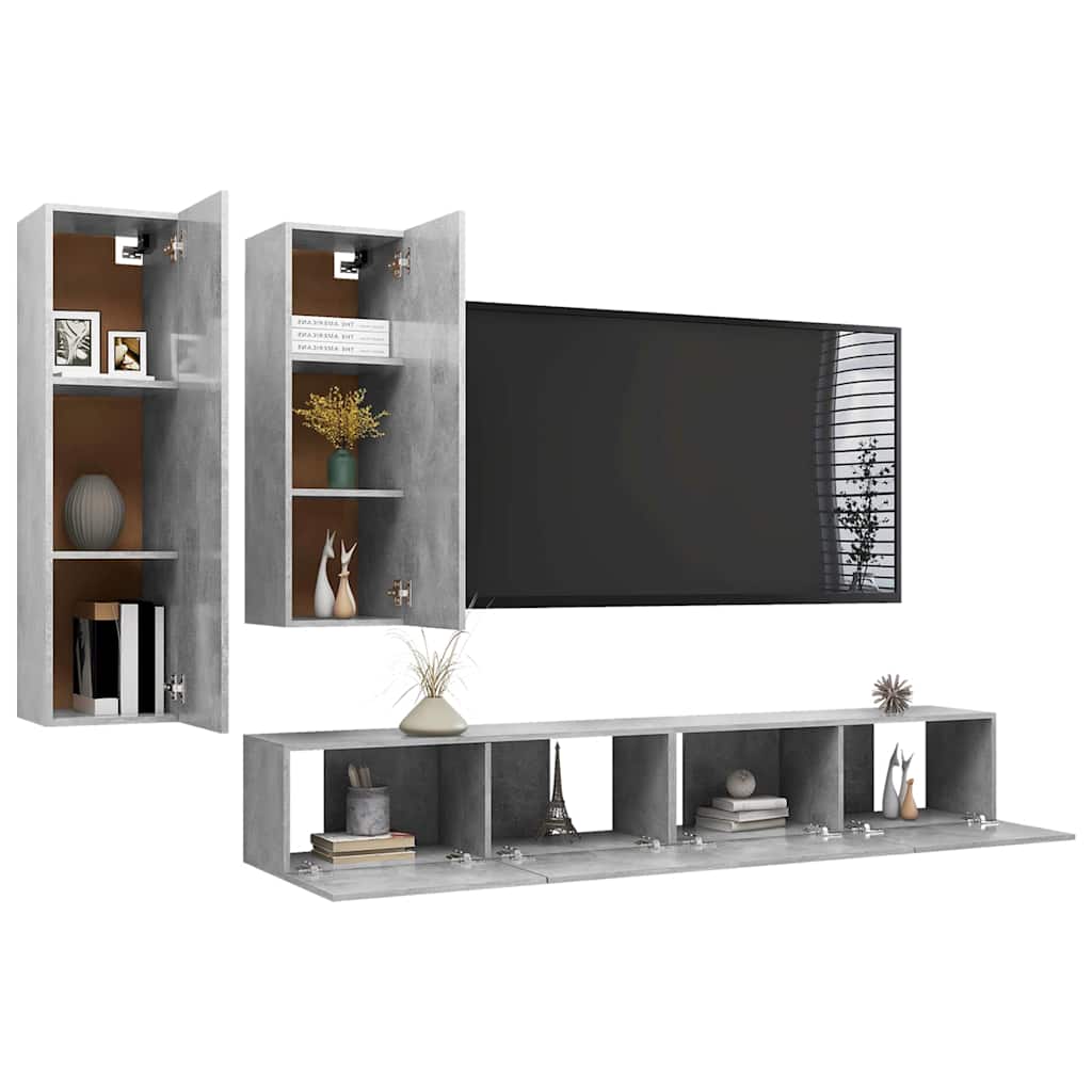 4 Piece TV Cabinet Set Engineered Wood Width 100 cm Concrete grey