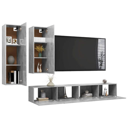 4 Piece TV Cabinet Set Engineered Wood Width 100 cm Concrete grey