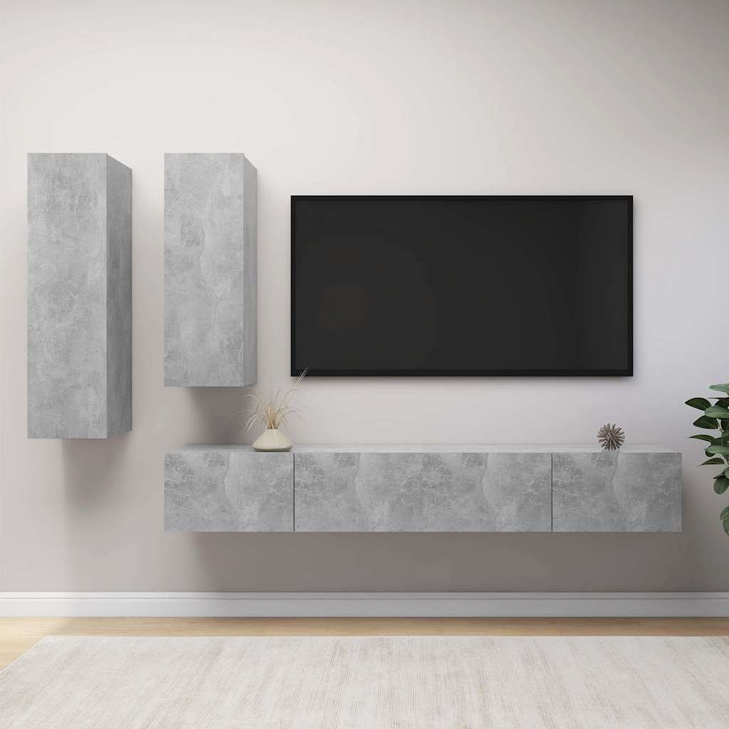 4 Piece TV Cabinet Set Engineered Wood Width 100 cm Concrete grey