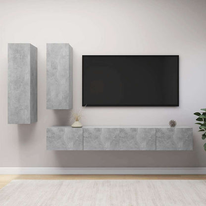 4 Piece TV Cabinet Set Engineered Wood Width 100 cm Concrete grey