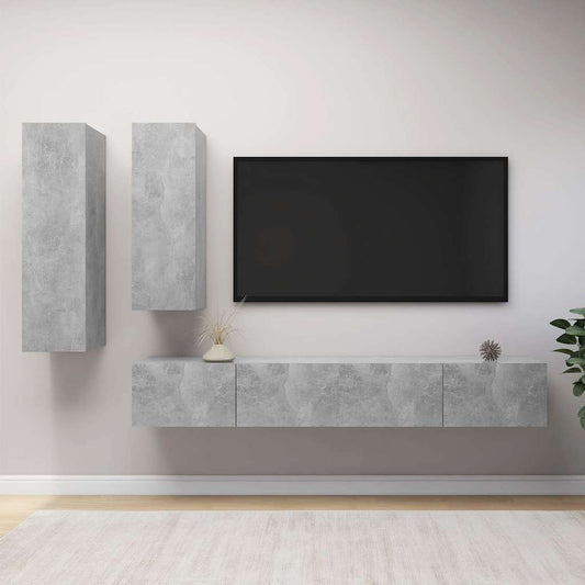 4 Piece TV Cabinet Set Engineered Wood Width 100 cm Concrete grey