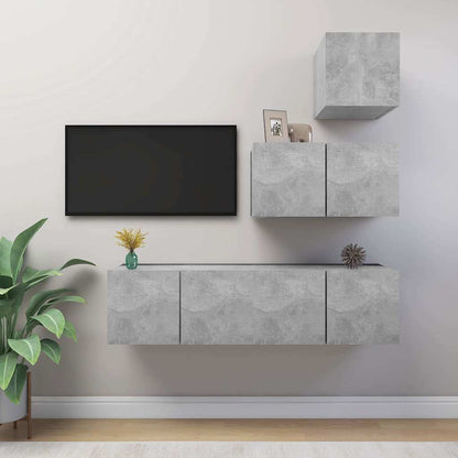 4 Piece TV Cabinet Set Engineered Wood Width 60 cm Concrete grey