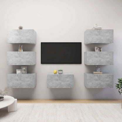 7 Piece TV Cabinet Set 30,5x30x60 cm Engineered Wood Concrete grey