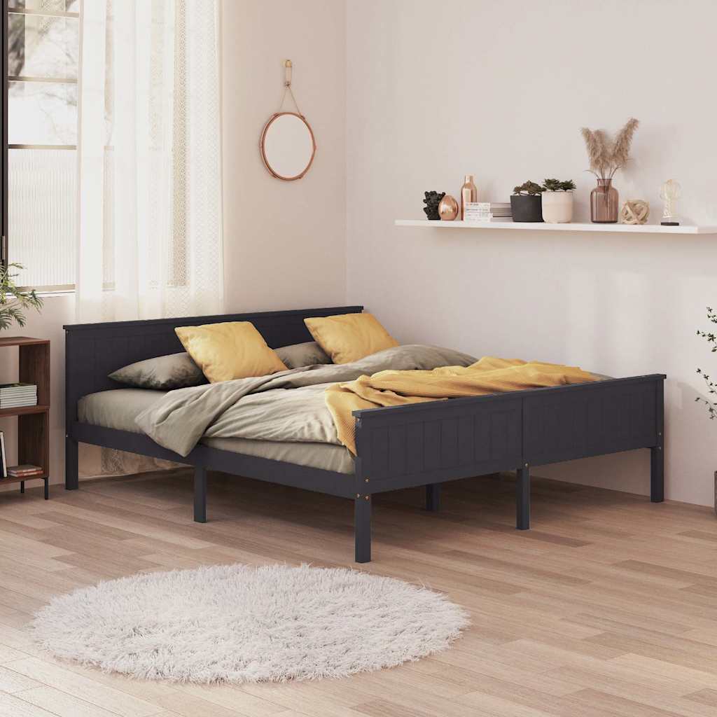 Bed Frame without Mattress Solid Wood Pine Grey 200 x 200 cm