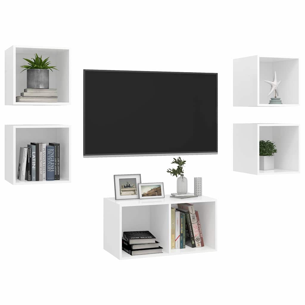 5 Piece TV Cabinet Set Engineered Wood White