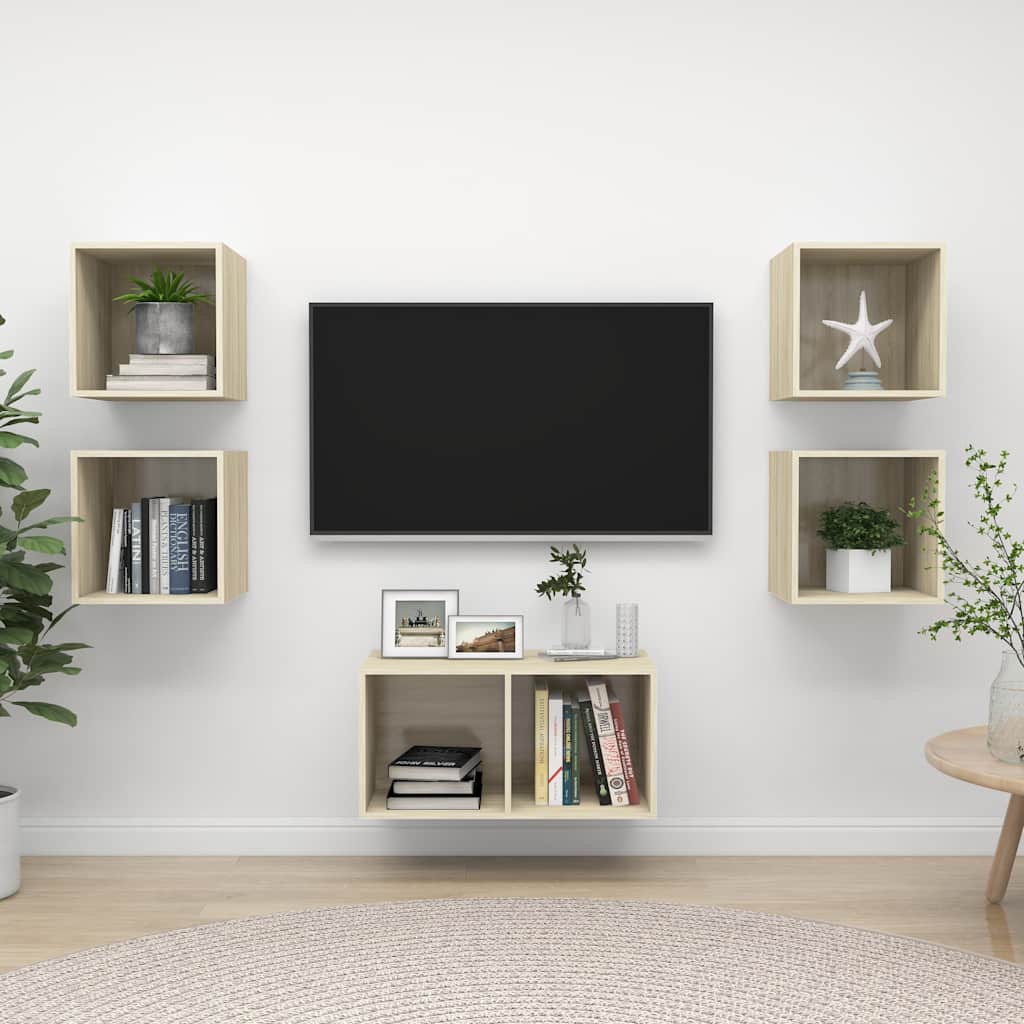 5 Piece TV Cabinet Set Engineered Wood Sonoma oak